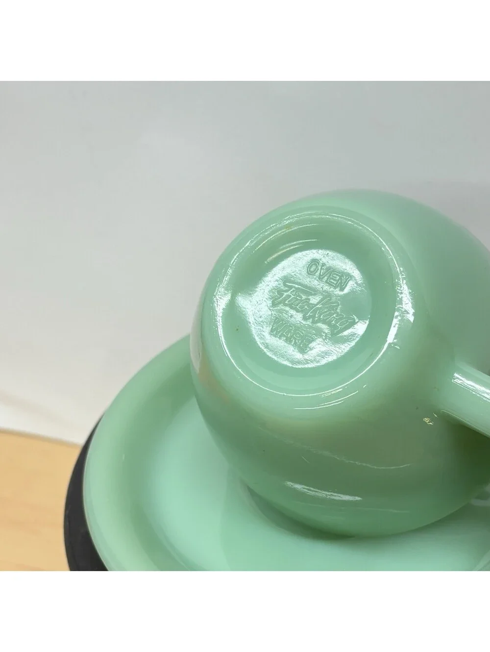 Vintage Fire-King Jadeite Heavy Restaurant Ware Coffee Cup Saucer Set